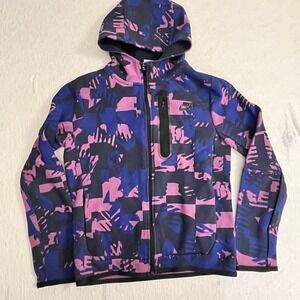 Nike Boys L Hoodie Full Zip Tech Fleece Jacket Pink Blue Camo Print Large